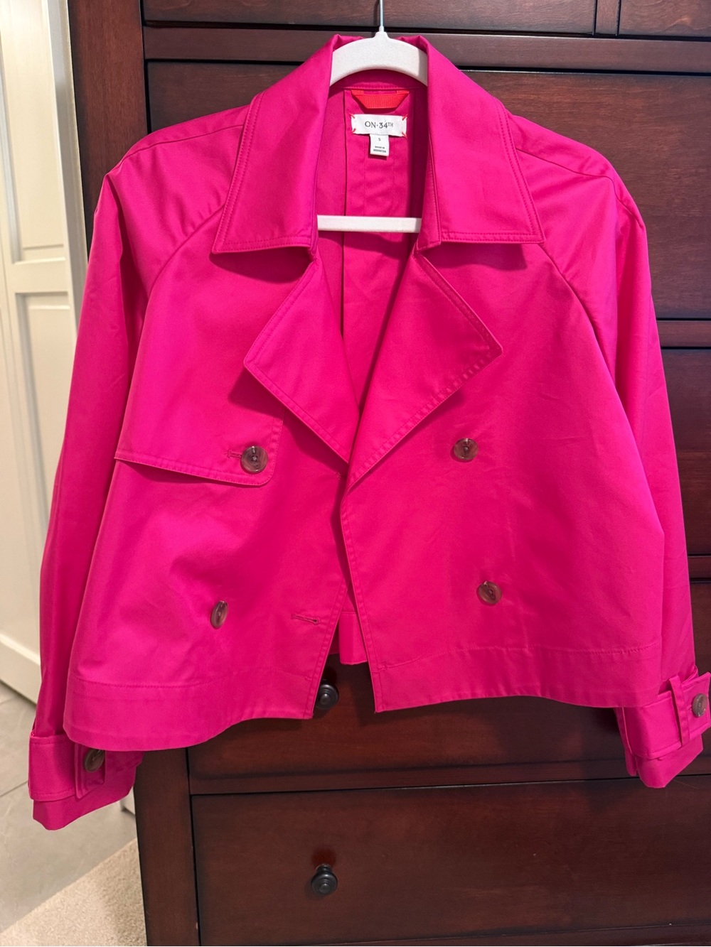 Cropped Hot Pink Trench Coat by DKNY